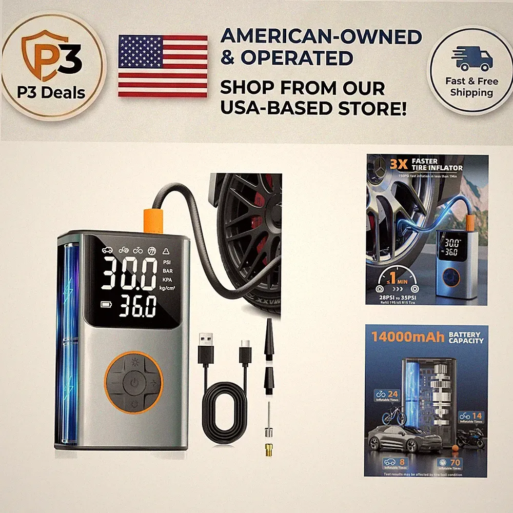 Compact Air Compressor with LCD Display – Fast Inflation for Cars, Bikes & Balls