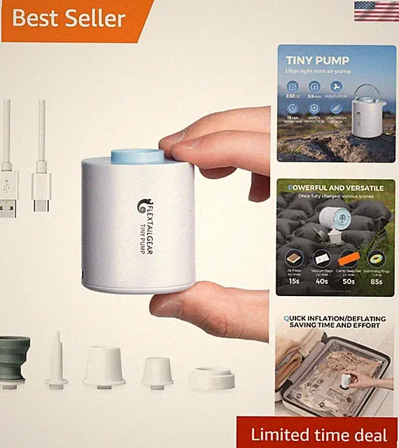 Compact Rechargeable Air Pump with 5 Nozzles - Ideal for Inflatables & Storage