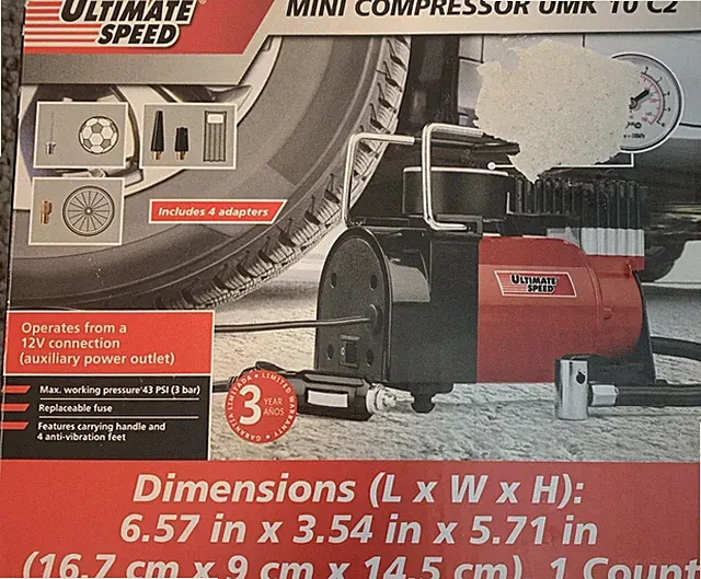 New Ultimate Speed Mini Air Compressor 12V 4 Adapters Tire Inflator