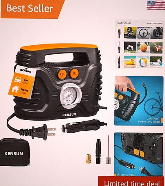 Versatile Air Compressor with Accessory Nozzles - Perfect for Cars and Balls